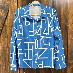 Source Unknown Blue Geometric Blouse